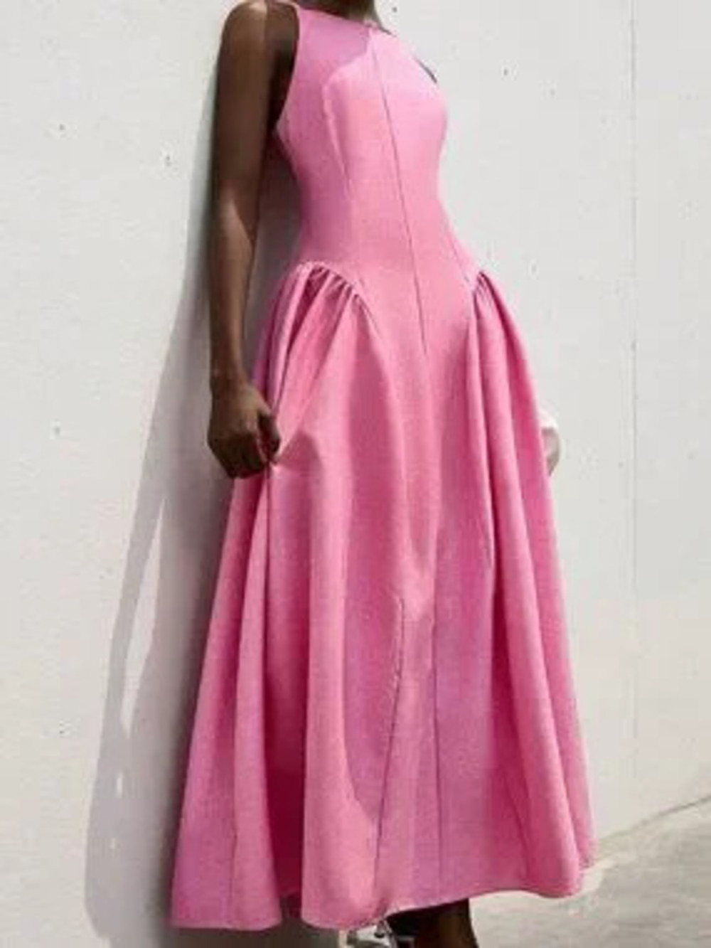 ZARA Pink Casual Women's Elegant Sleeveless Tie-Waist Pleated Flare Dress